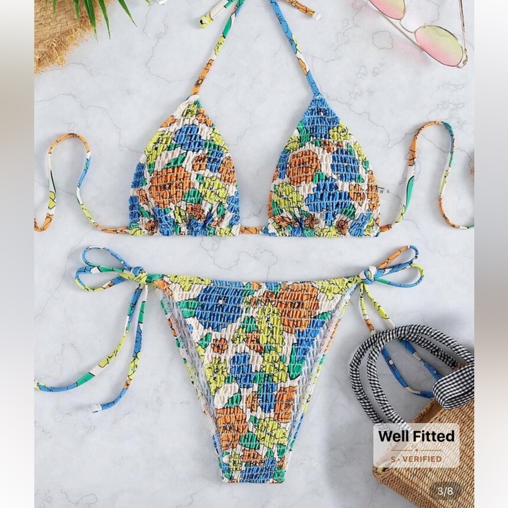 Colorful Smocked Bikini Set